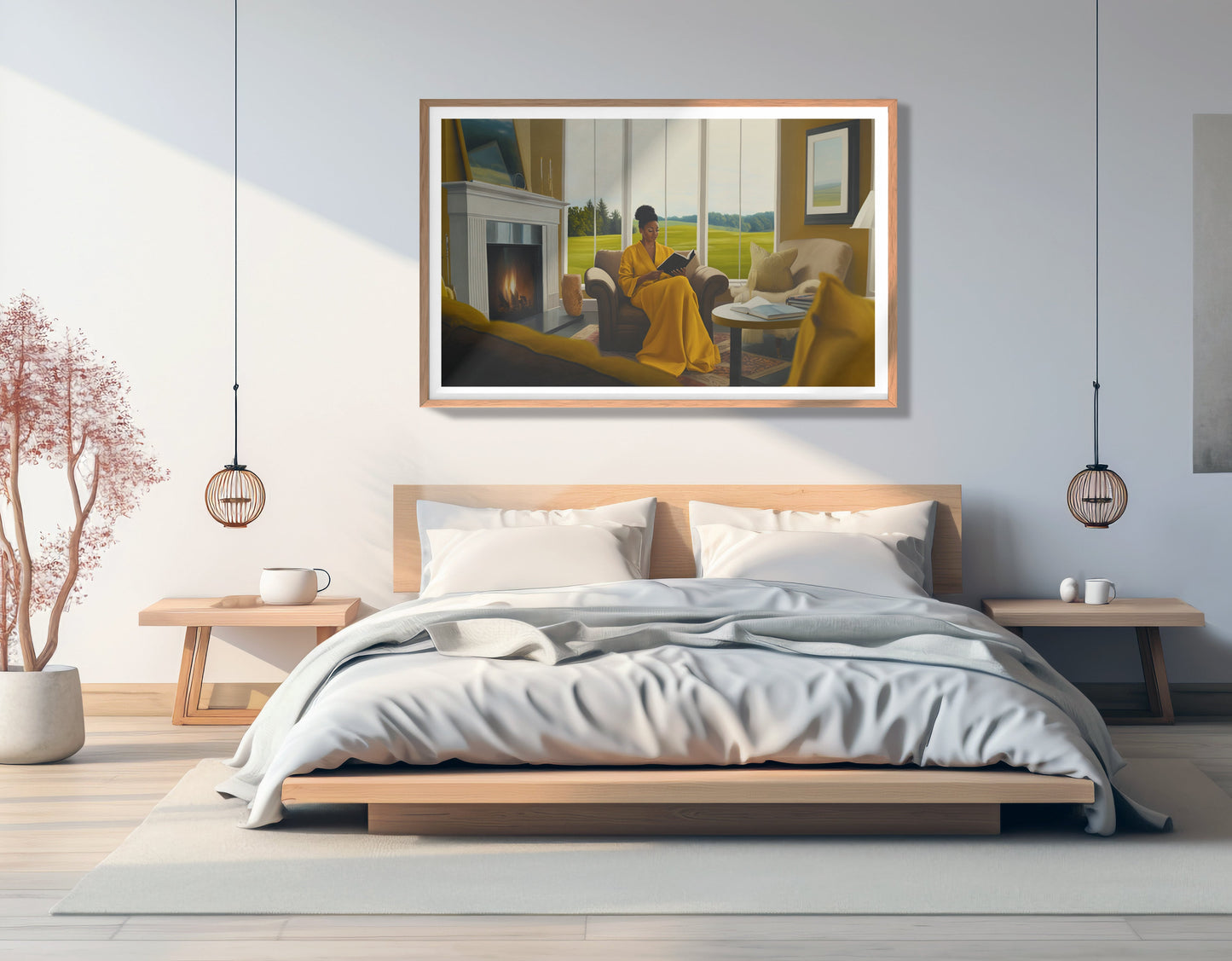 Black Woman Reading by Fireplace African American wall art view 81