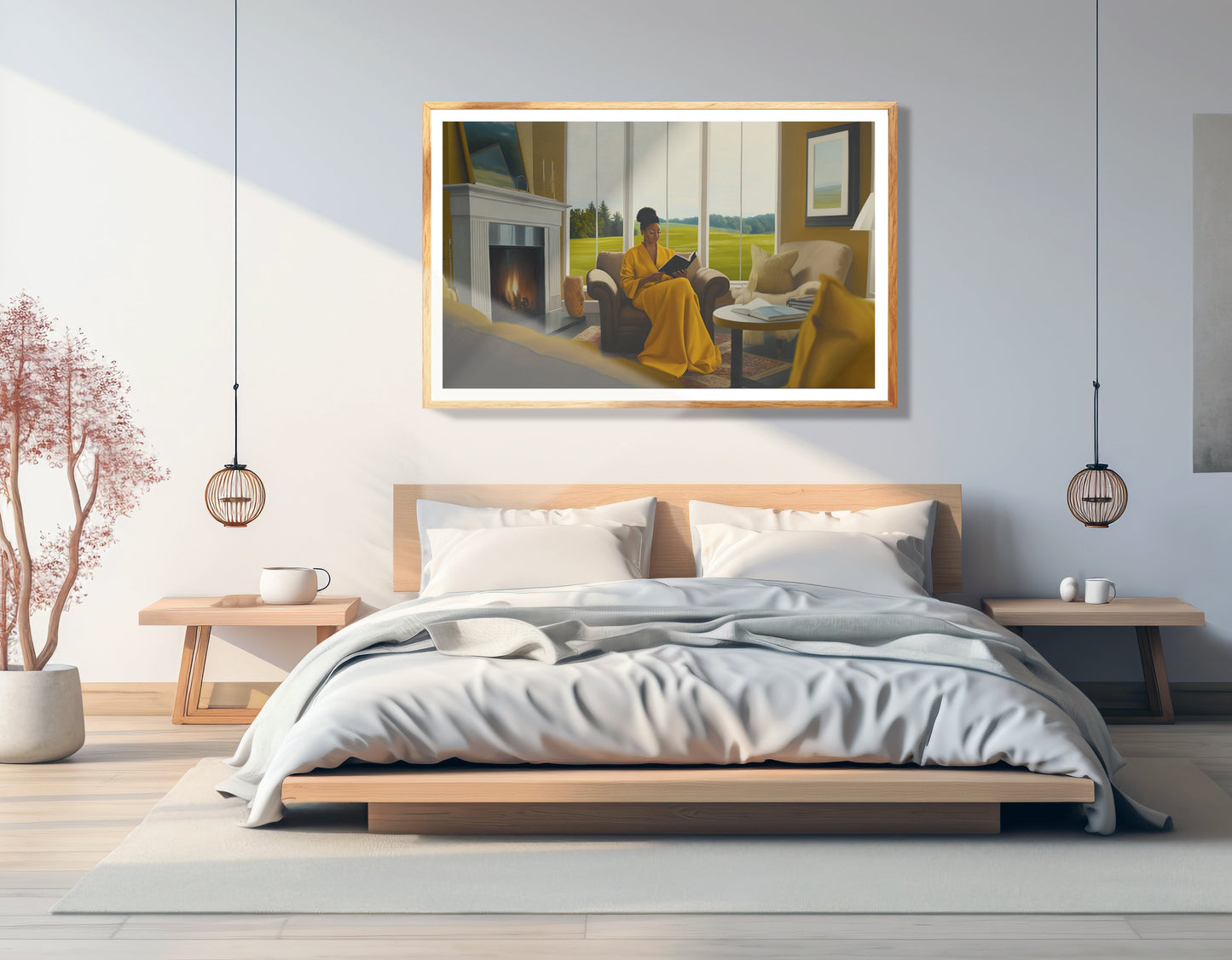 Black Woman Reading by Fireplace African American wall art view 75