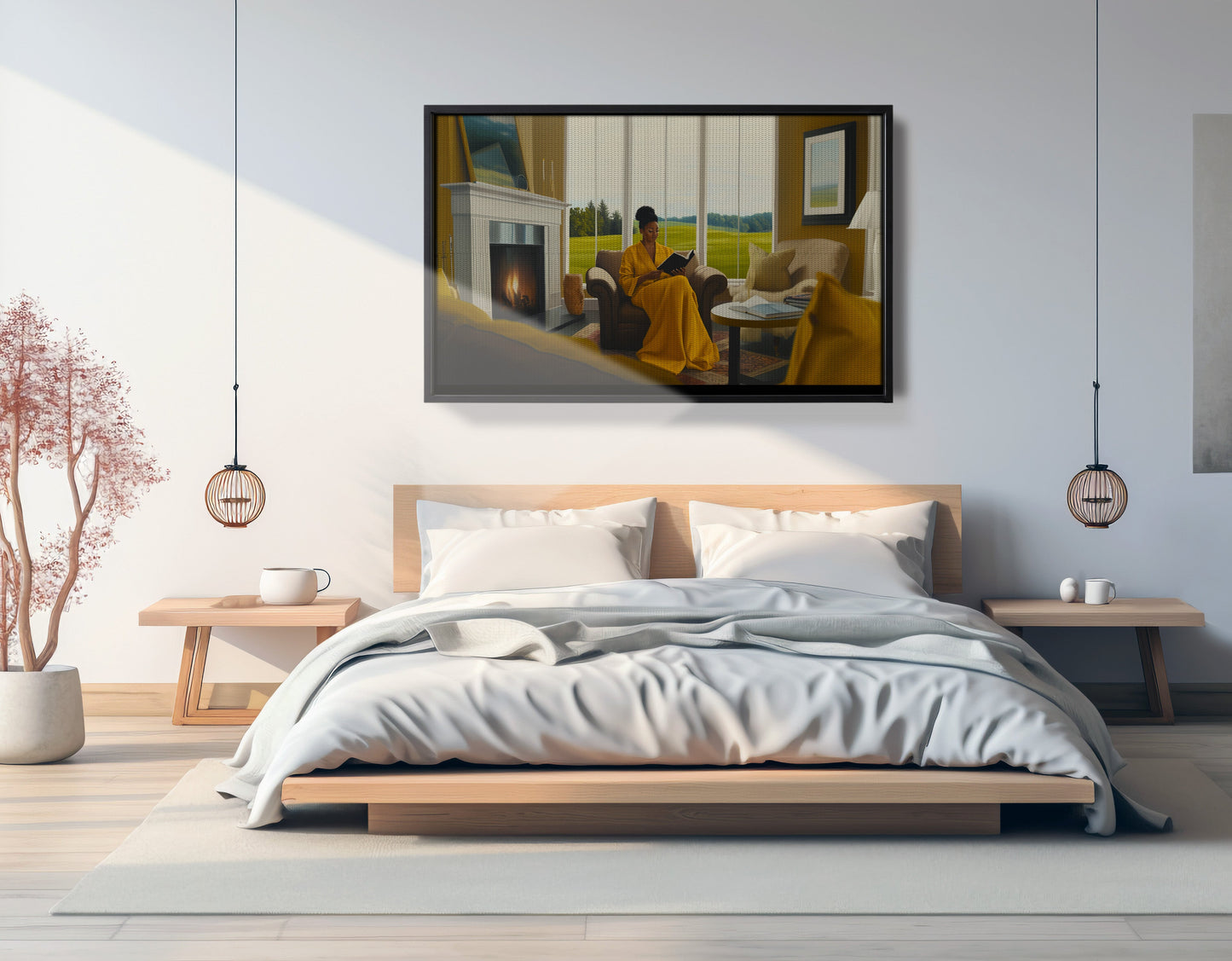 Black Woman Reading by Fireplace African American wall art view 27