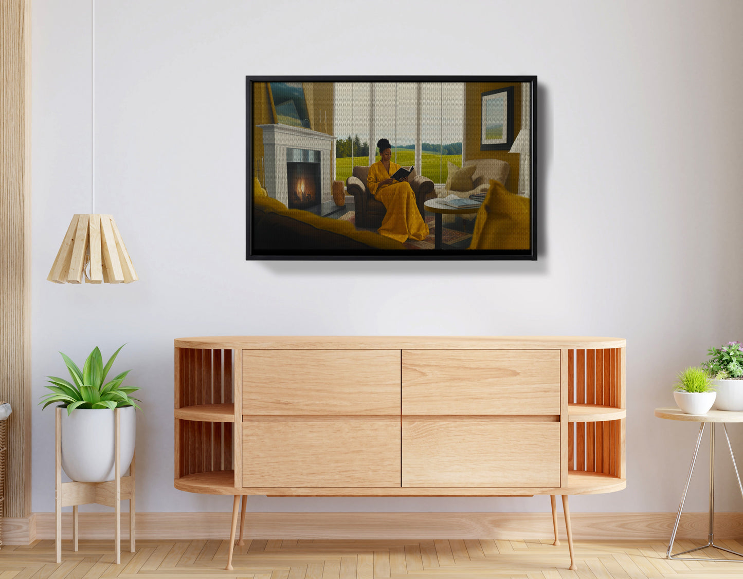 Black Woman Reading by Fireplace African American wall art view 26