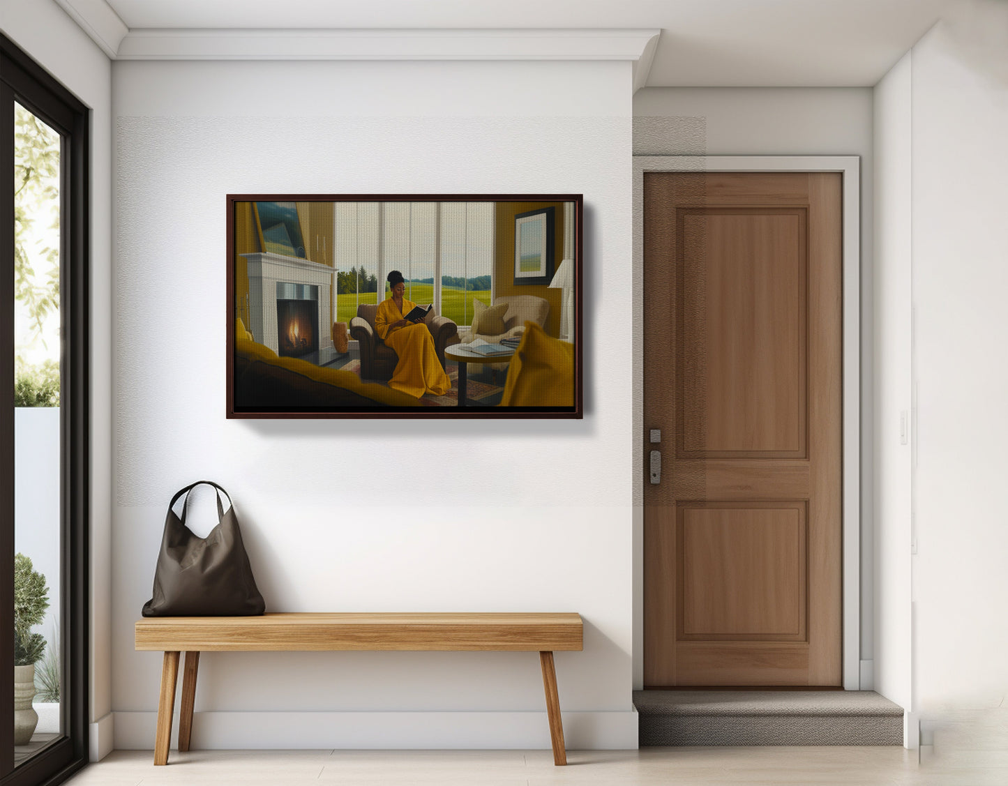 Black Woman Reading by Fireplace African American wall art view 35