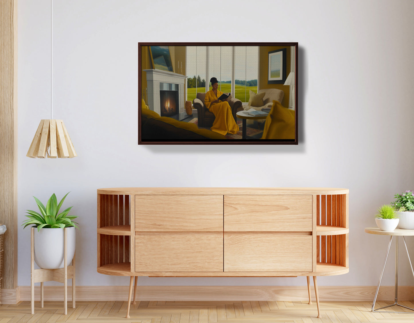 Black Woman Reading by Fireplace African American wall art view 32