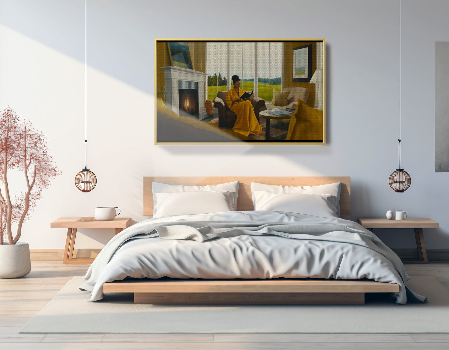 Black Woman Reading by Fireplace African American wall art view 39