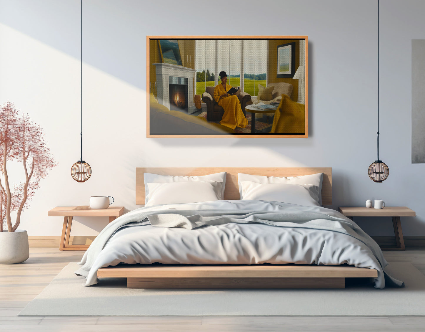 Black Woman Reading by Fireplace African American wall art view 45