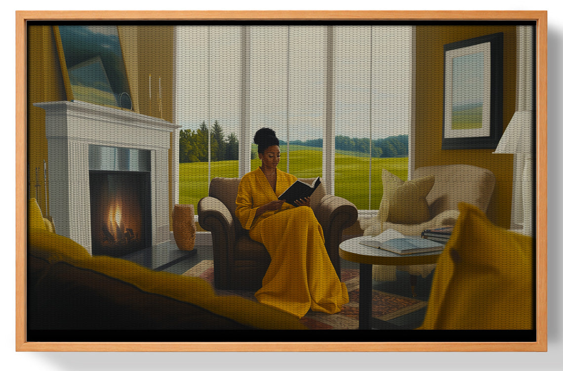 Black Woman Reading by Fireplace African American wall art view 43
