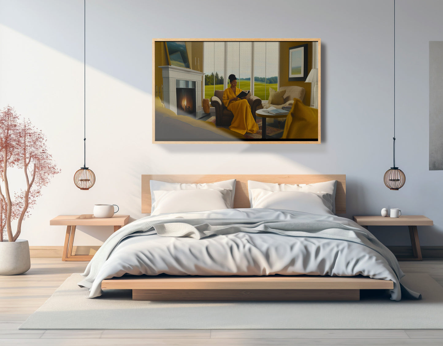 Black Woman Reading by Fireplace African American wall art view 51