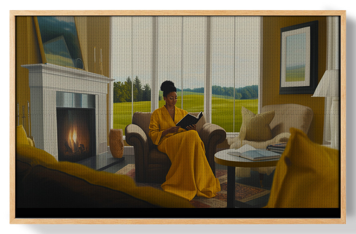 Black Woman Reading by Fireplace African American wall art view 49
