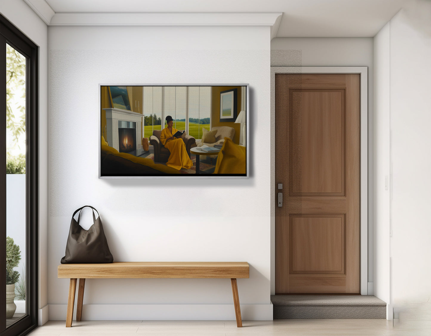 Black Woman Reading by Fireplace African American wall art view 59