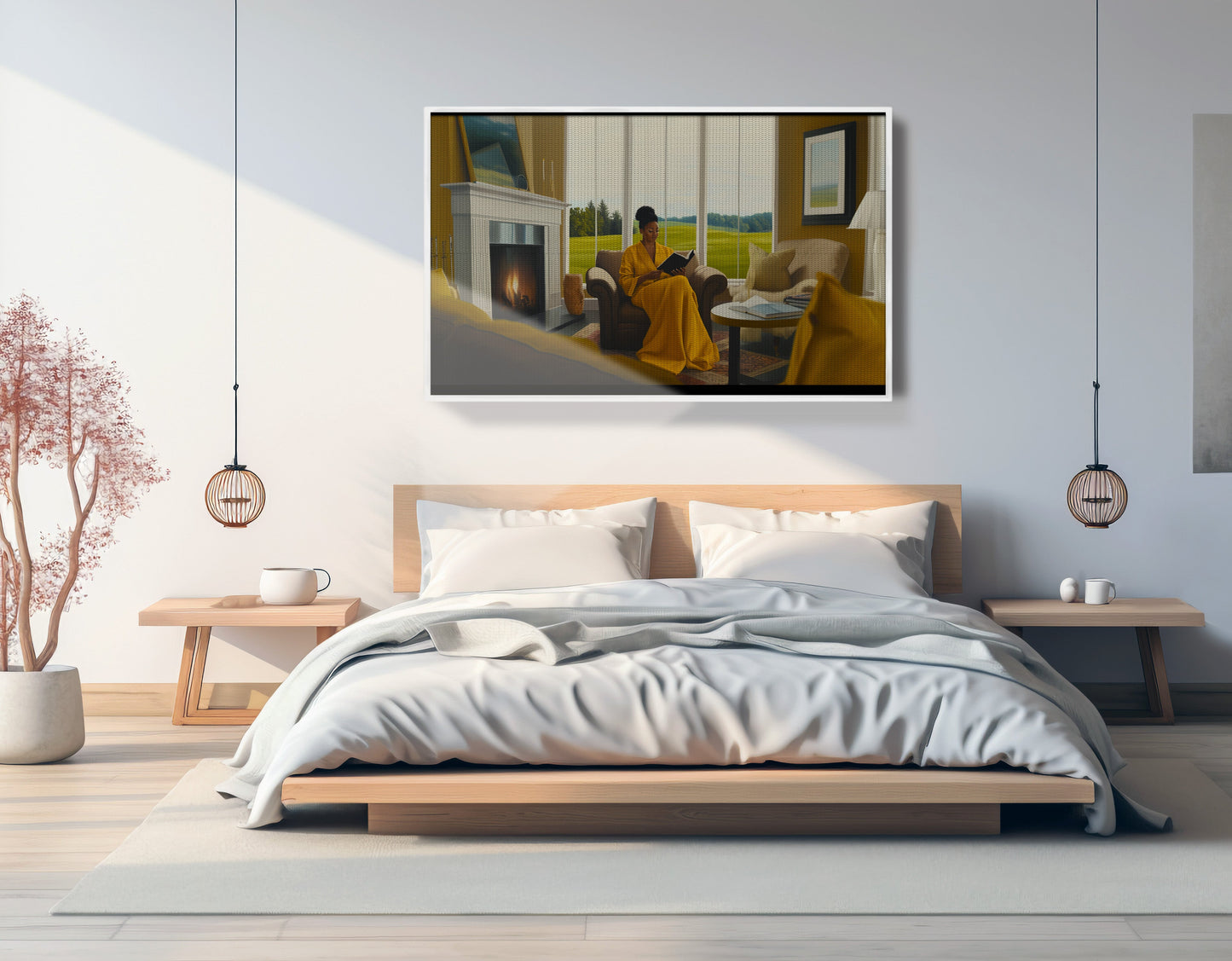 Black Woman Reading by Fireplace African American wall art view 63