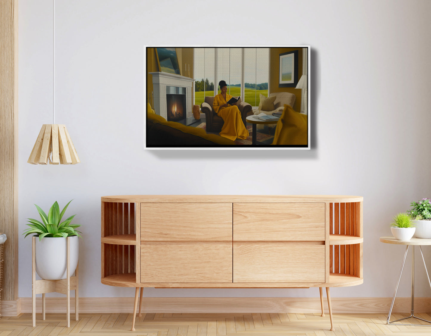 Black Woman Reading by Fireplace African American wall art view 62