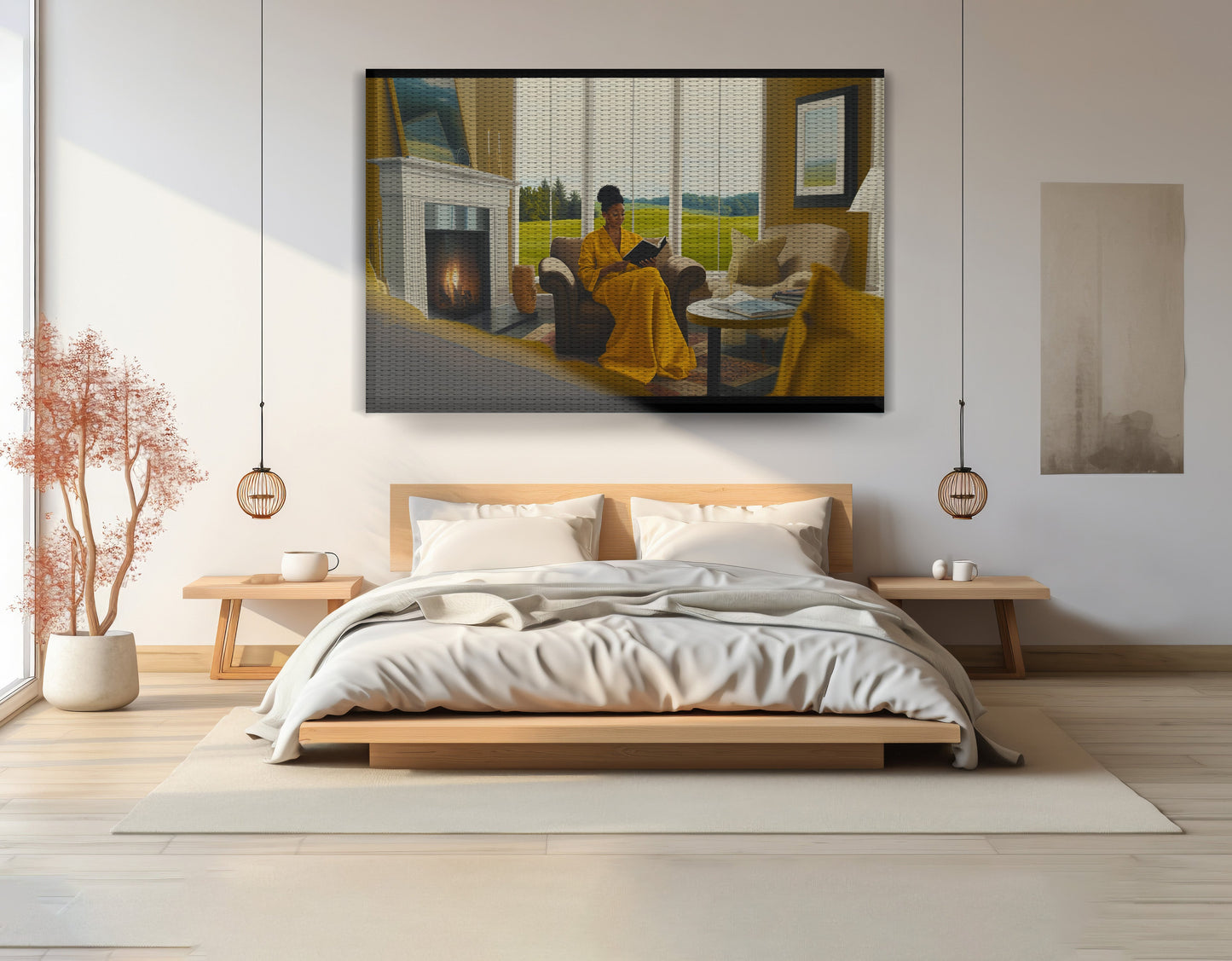 Black Woman Reading by Fireplace African American wall art view 15