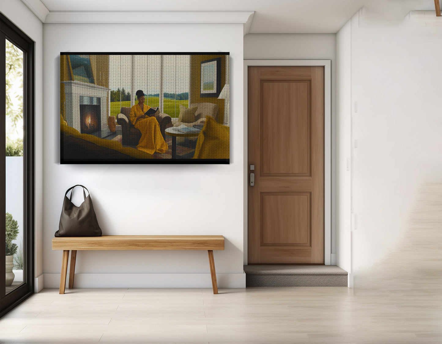 Black Woman Reading by Fireplace African American wall art view 17