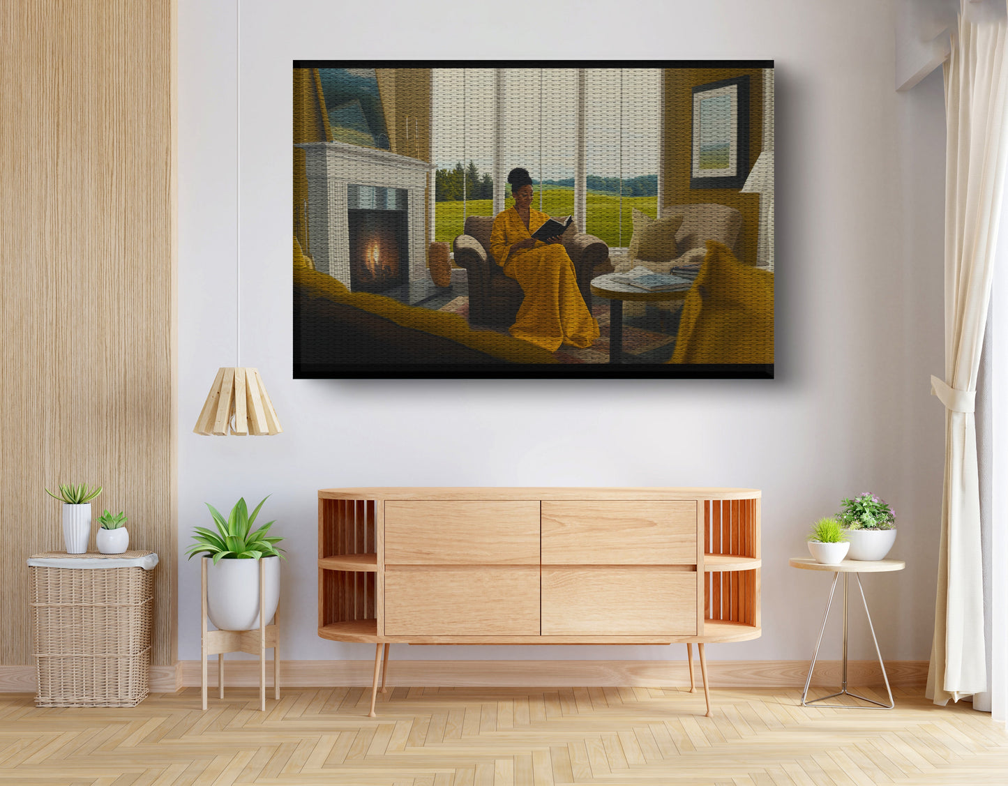 Black Woman Reading by Fireplace African American wall art view 14