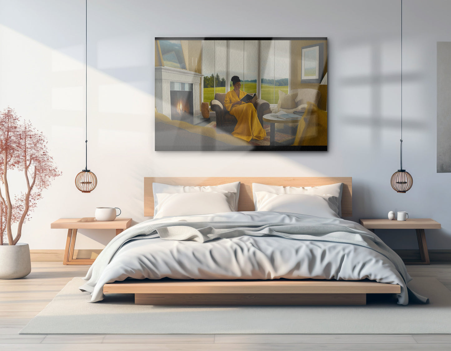 Black Woman Reading by Fireplace African American wall art view 21