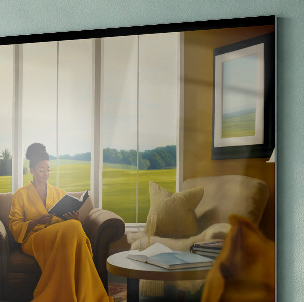 Black Woman Reading by Fireplace African American wall art view 22