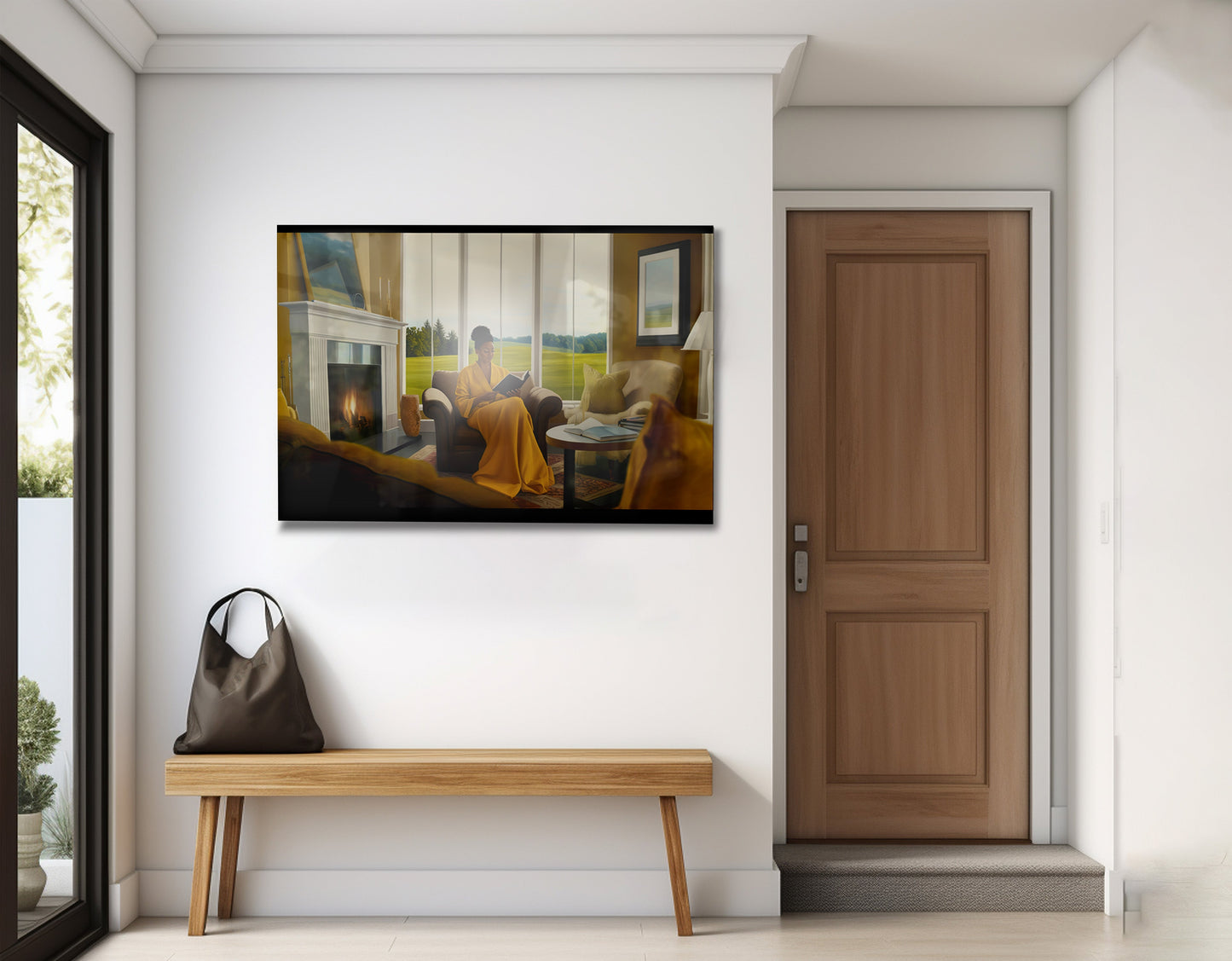 Black Woman Reading by Fireplace African American wall art view 23
