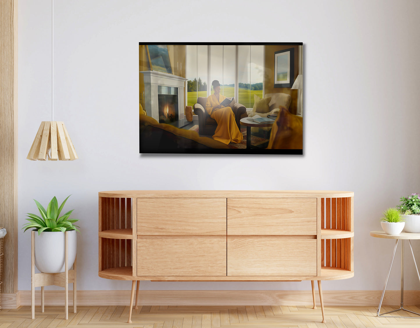 Black Woman Reading by Fireplace African American wall art view 20