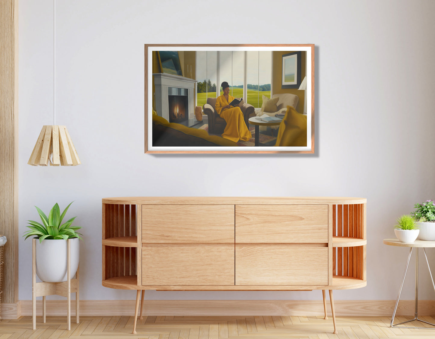 Black Woman Reading by Fireplace African American wall art view 80