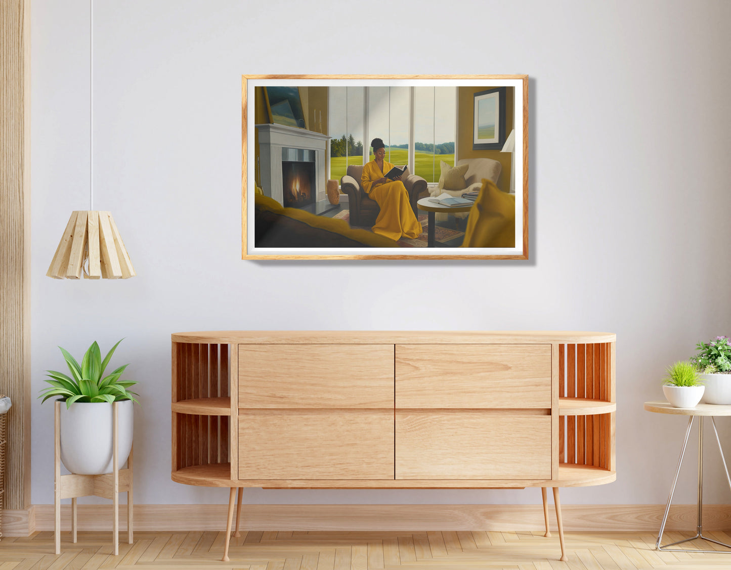 Black Woman Reading by Fireplace African American wall art view 74