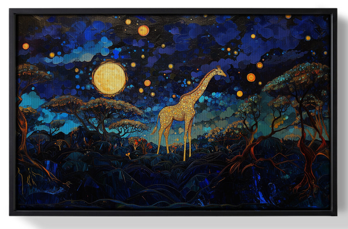 Framed Golden Moon Giraffe African American canvas print for home decor