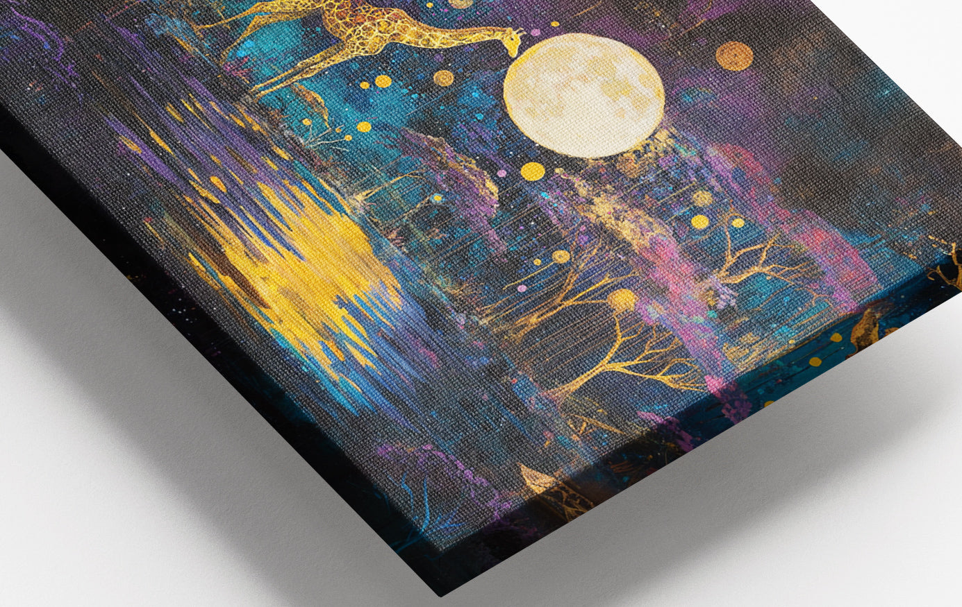 Close-up of Moonlit Giraffe Safari African American canvas print detail