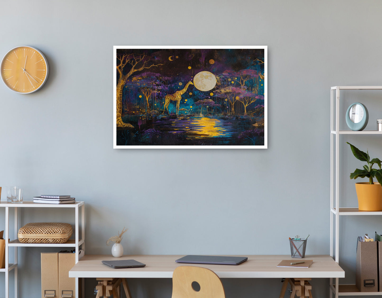 Moonlit Giraffe Safari African American canvas print print view