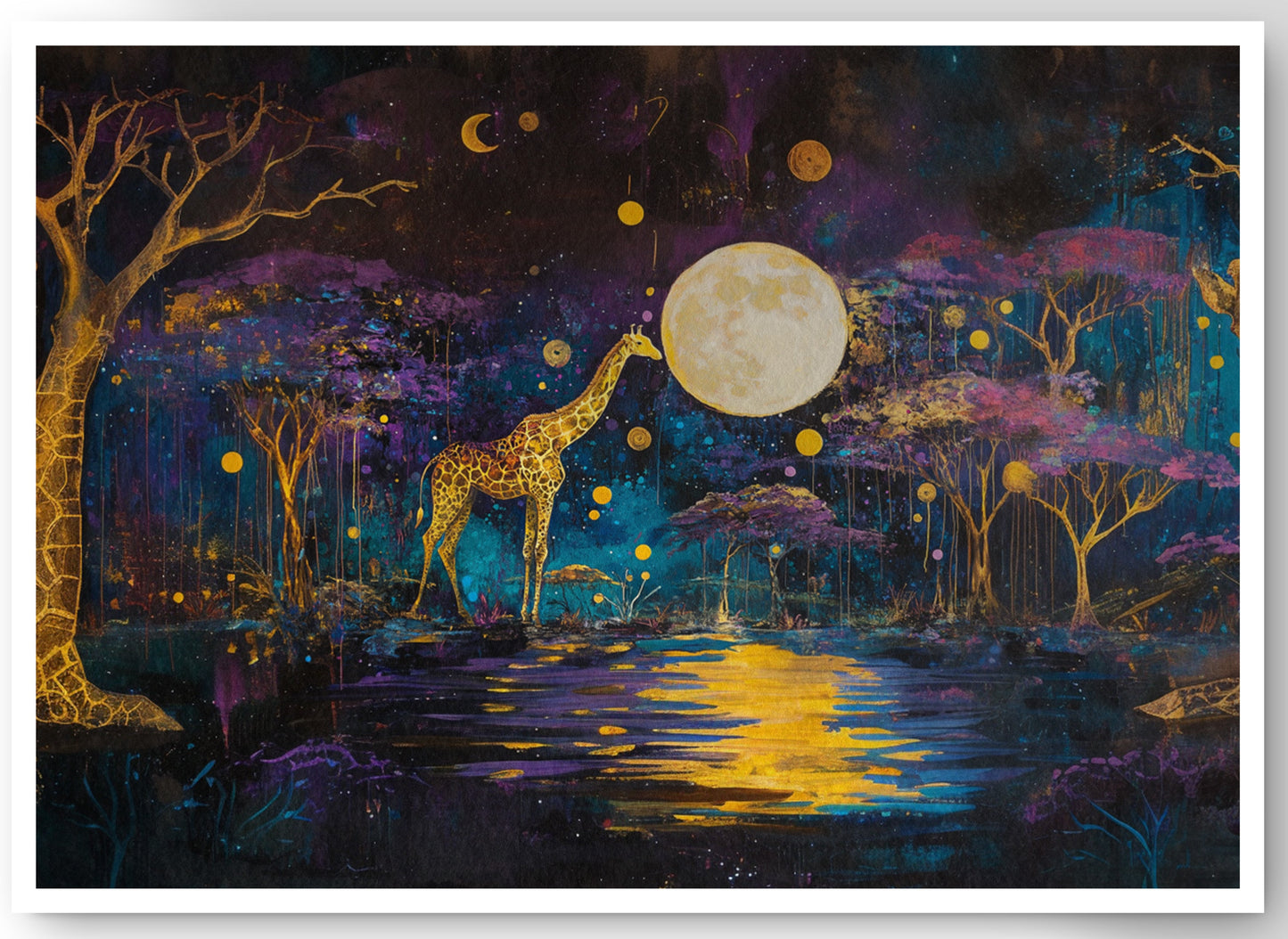 Moonlit Giraffe Safari African American canvas print by MoomZee Artwork