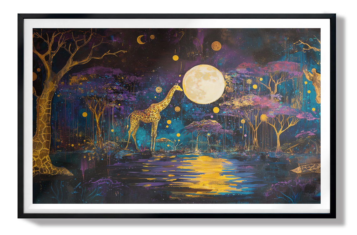 Moonlit Giraffe Safari African American canvas print view 67