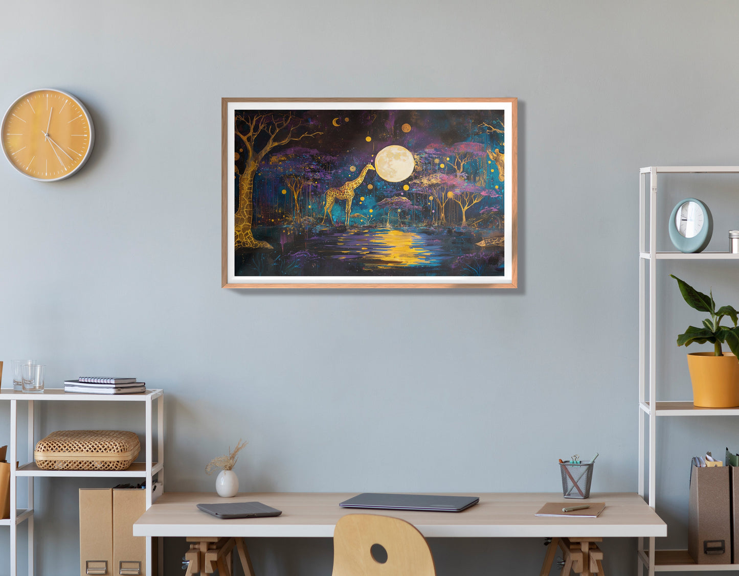 Moonlit Giraffe Safari African American canvas print view 84