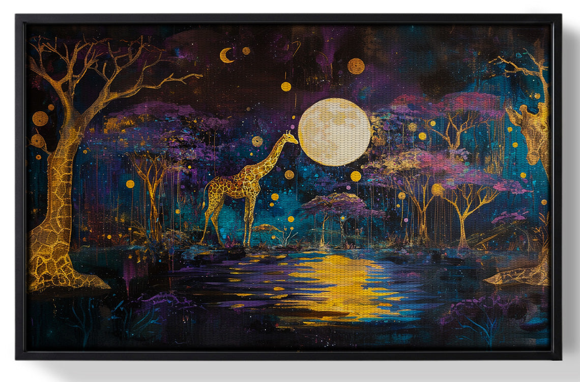 Framed Moonlit Giraffe Safari African American canvas print for home decor