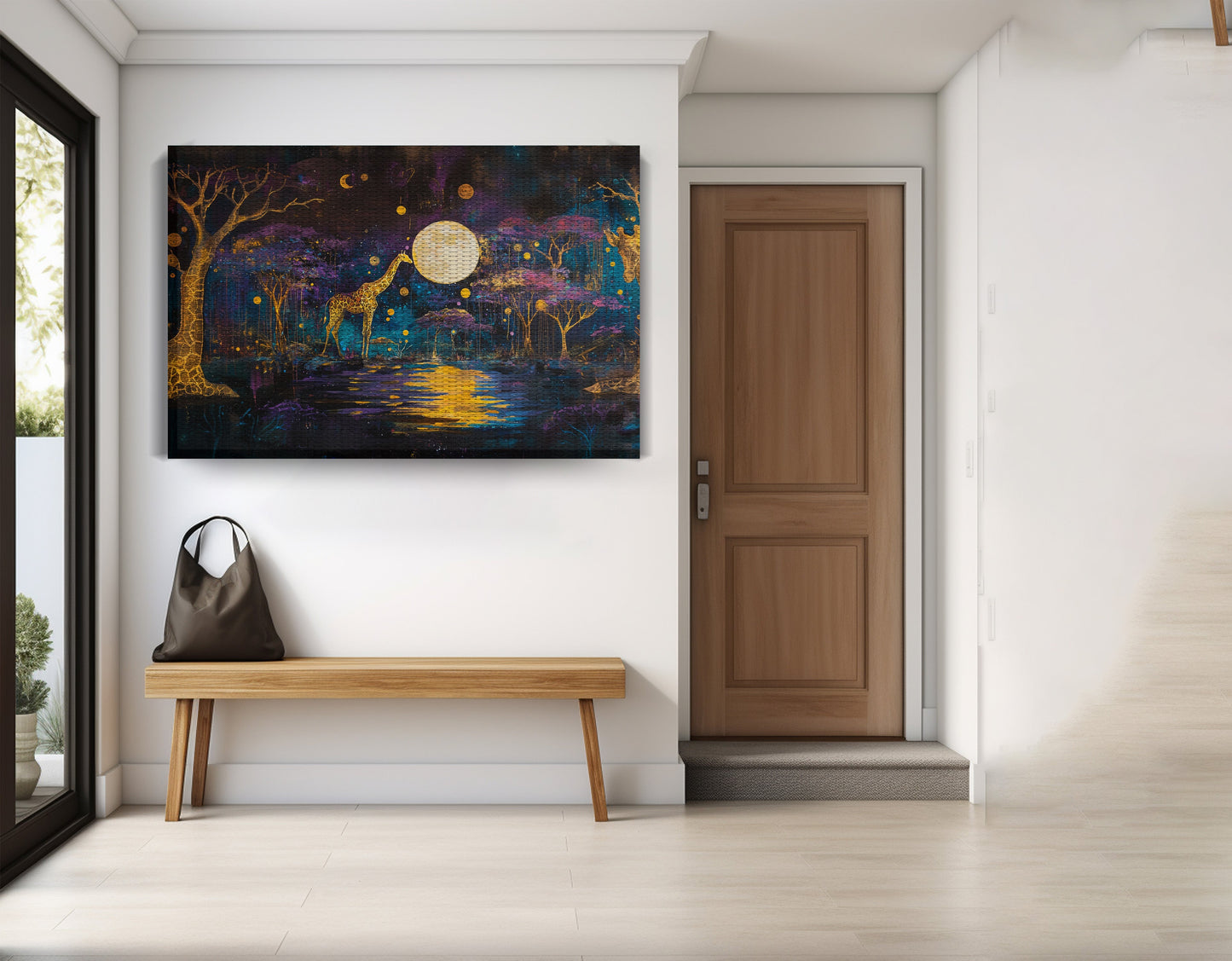 Moonlit Giraffe Safari African American canvas print view 17