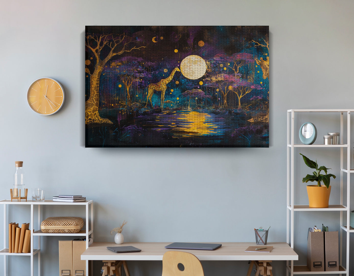 Moonlit Giraffe Safari African American canvas print view 18