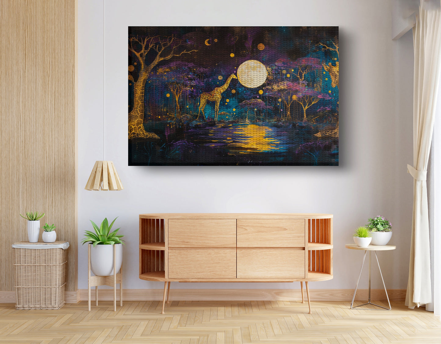 Moonlit Giraffe Safari African American canvas print view 14