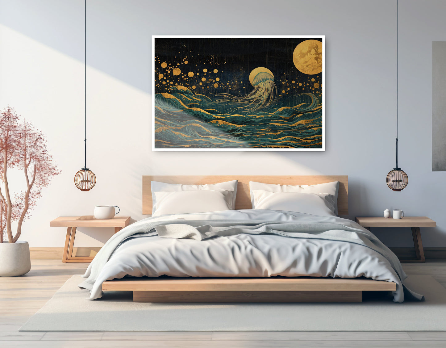 Moonlit Jellyfish Ocean Black Caribbean wall art artwork view
