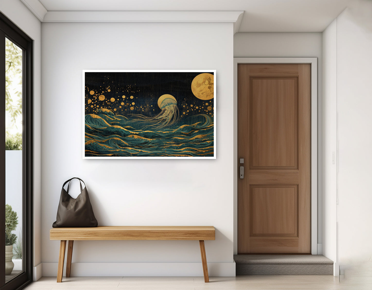 Moonlit Jellyfish Ocean Black Caribbean wall art home decor view