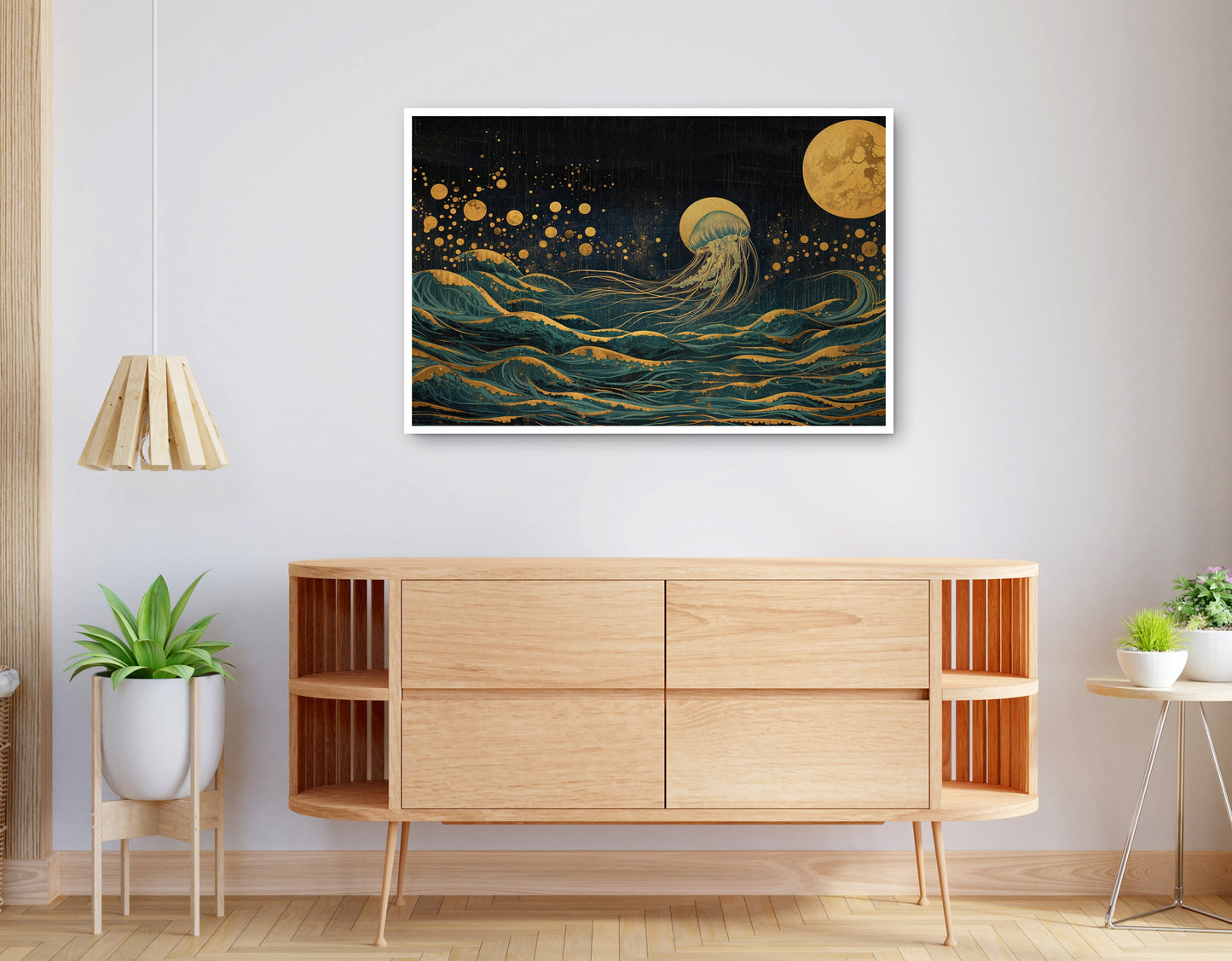 Alternate view of Moonlit Jellyfish Ocean Black Caribbean wall art canvas print