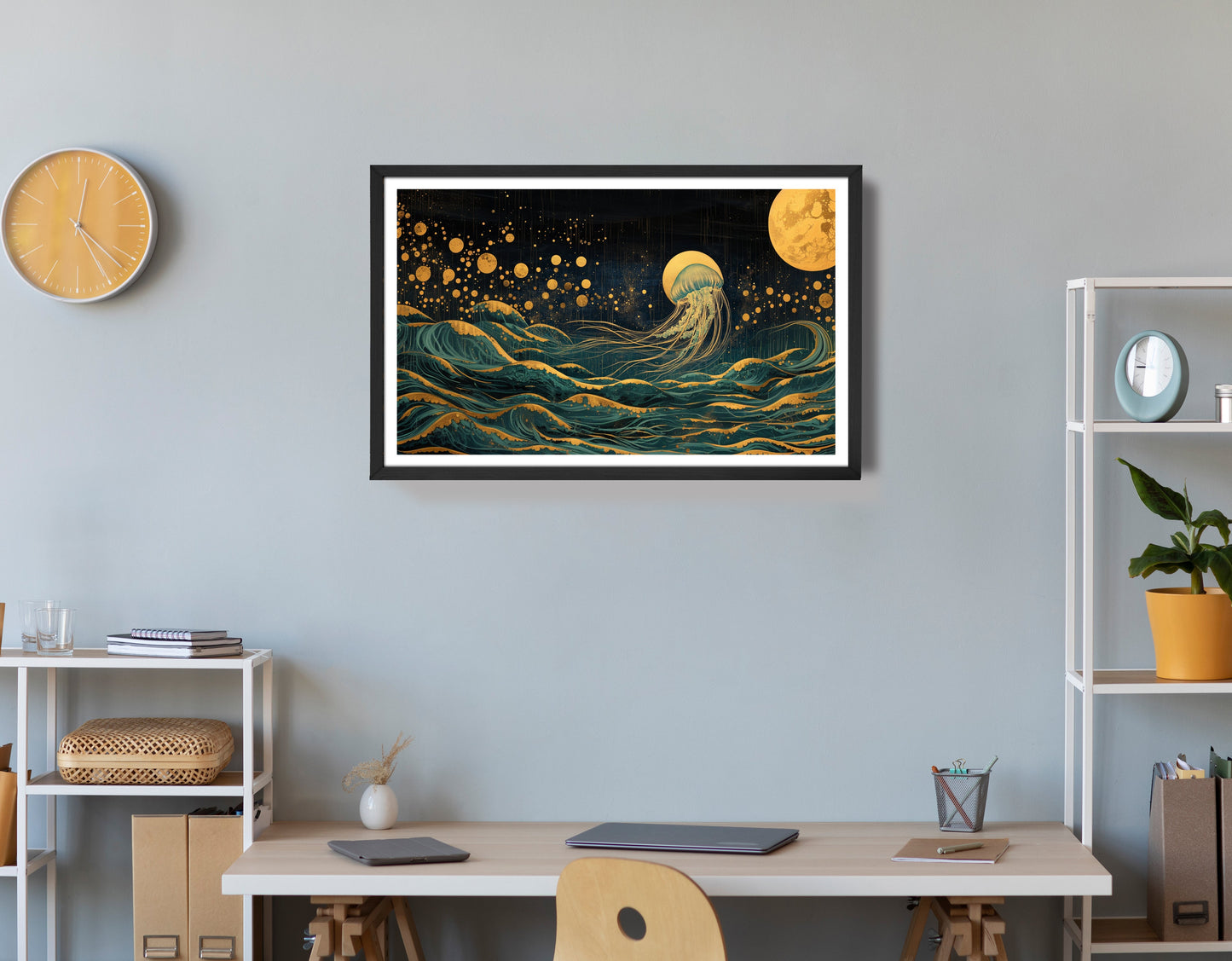 Moonlit Jellyfish Ocean Black Caribbean wall art view 72