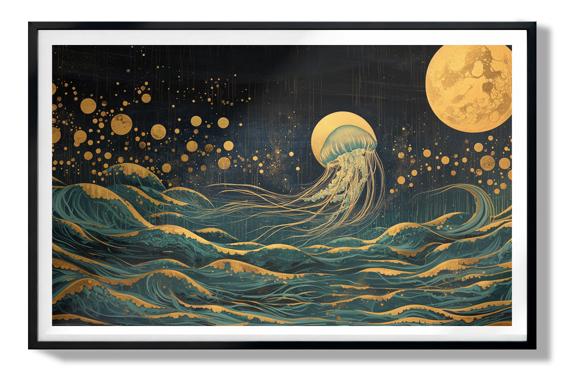 Moonlit Jellyfish Ocean Black Caribbean wall art view 67