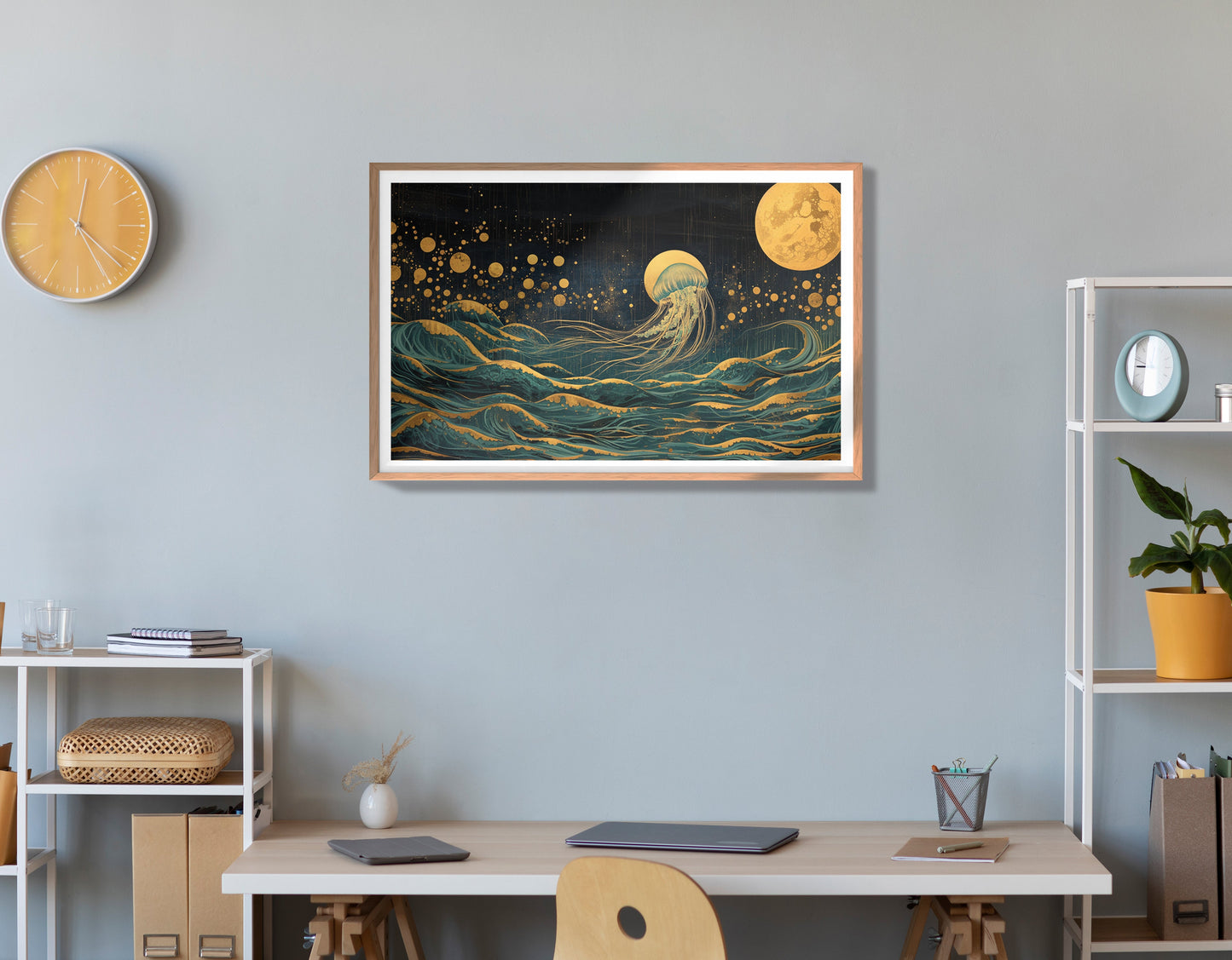 Moonlit Jellyfish Ocean Black Caribbean wall art view 84