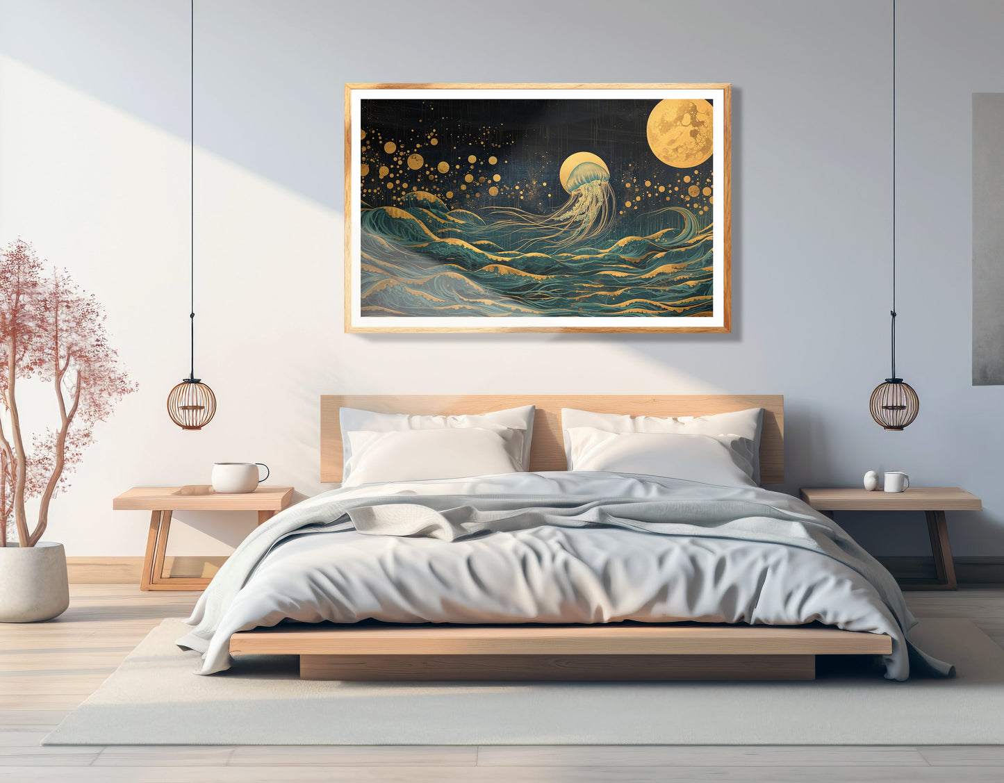 Moonlit Jellyfish Ocean Black Caribbean wall art view 75