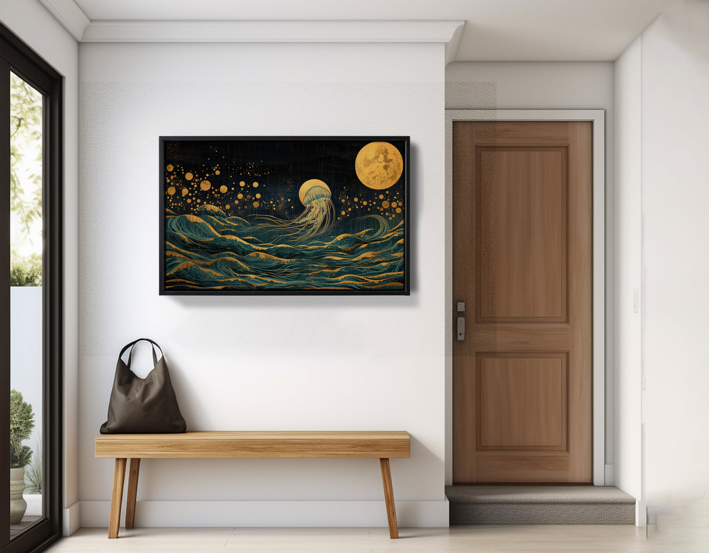 Moonlit Jellyfish Ocean Black Caribbean wall art view 29