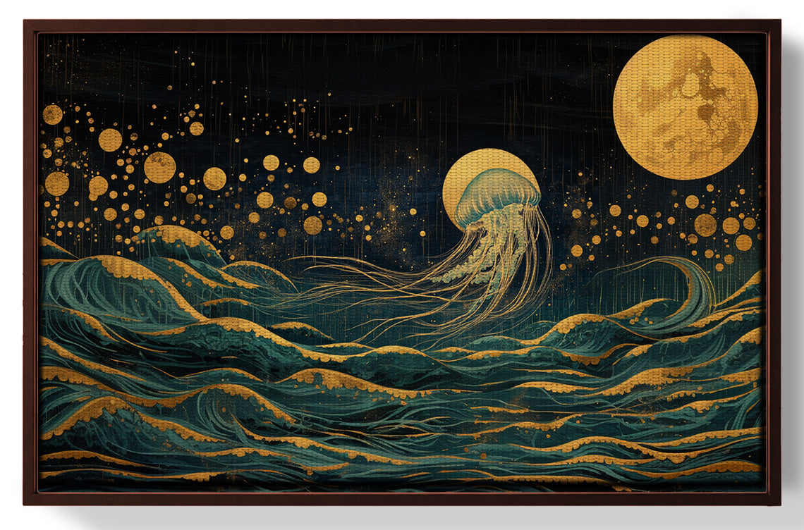 Moonlit Jellyfish Ocean Black Caribbean wall art view 31