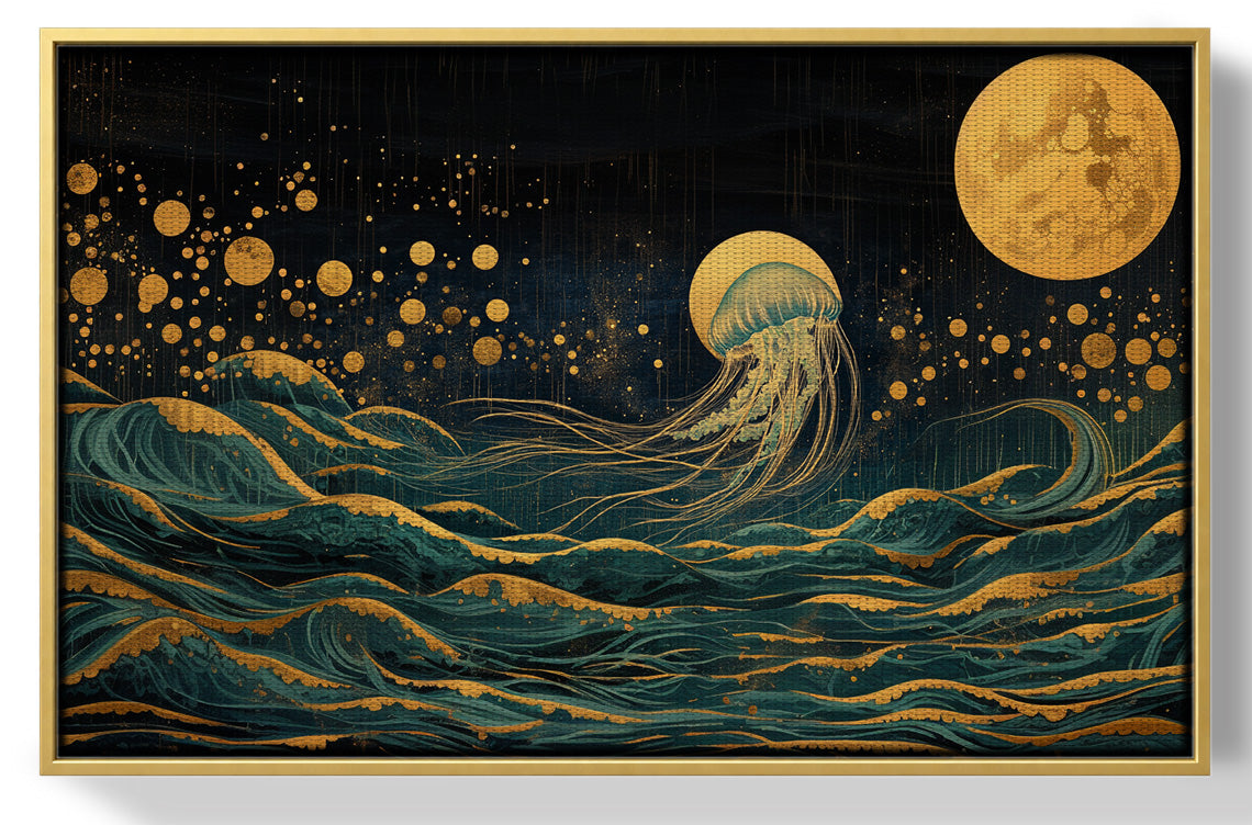 Moonlit Jellyfish Ocean Black Caribbean wall art view 37