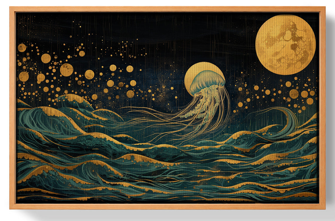 Moonlit Jellyfish Ocean Black Caribbean wall art view 43