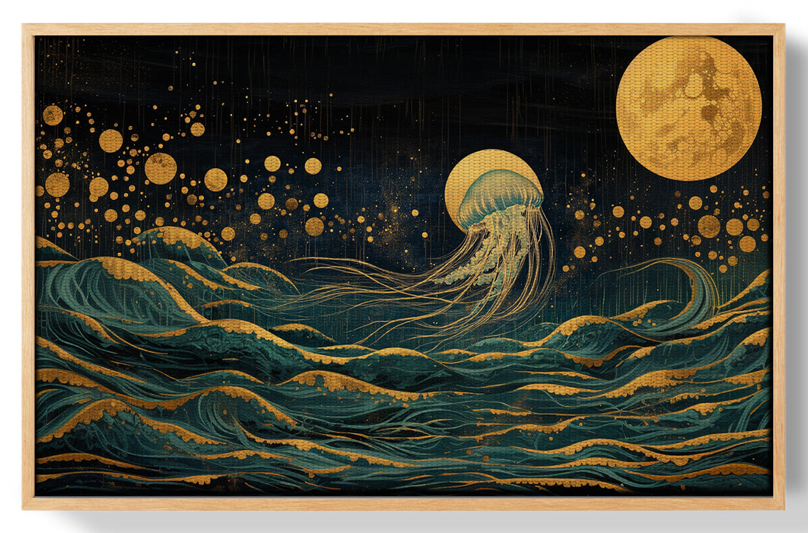 Moonlit Jellyfish Ocean Black Caribbean wall art view 49