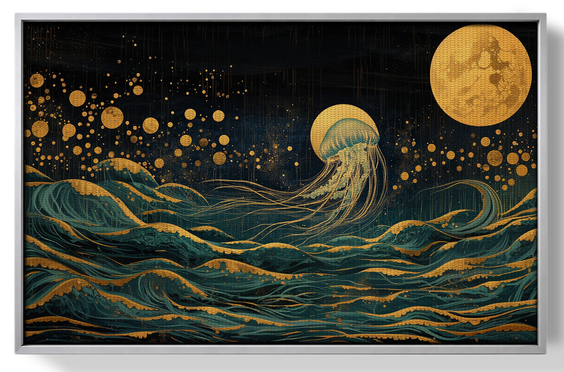 Moonlit Jellyfish Ocean Black Caribbean wall art view 55
