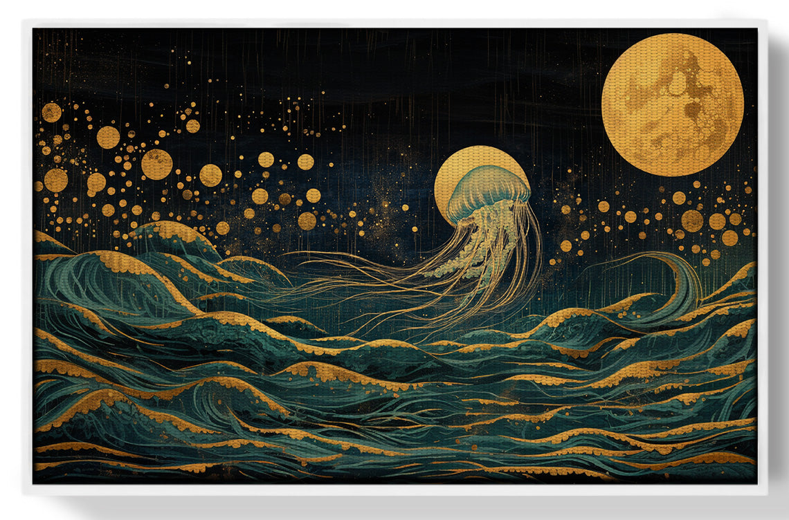 Moonlit Jellyfish Ocean Black Caribbean wall art view 61
