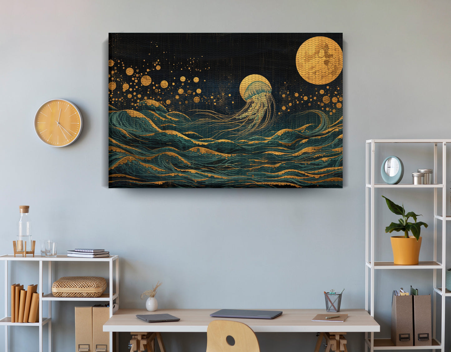 Moonlit Jellyfish Ocean Black Caribbean wall art view 18