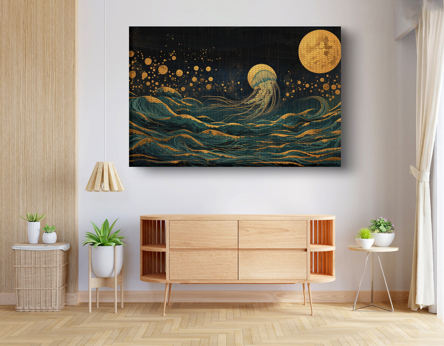Moonlit Jellyfish Ocean Black Caribbean wall art view 14