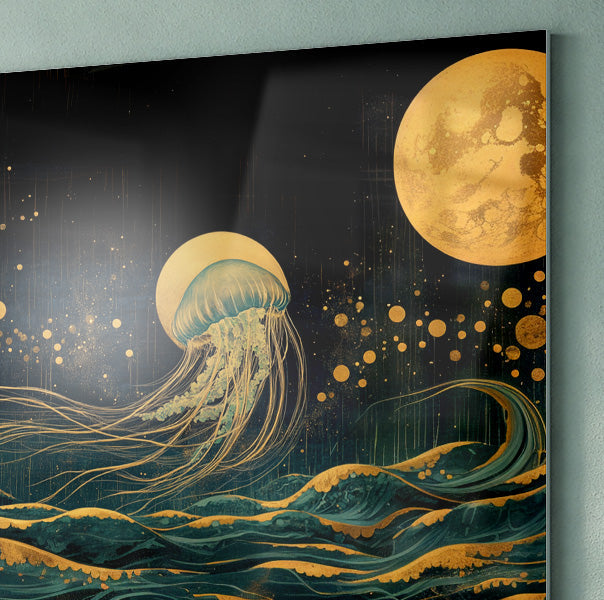 Moonlit Jellyfish Ocean Black Caribbean wall art view 22